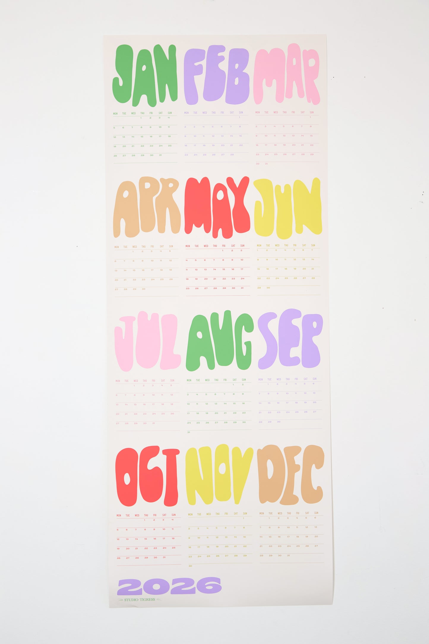 2026 Tall Months Calendar