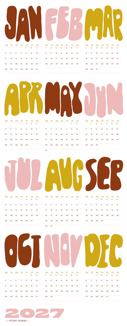 2027 Tall Months Calendars
