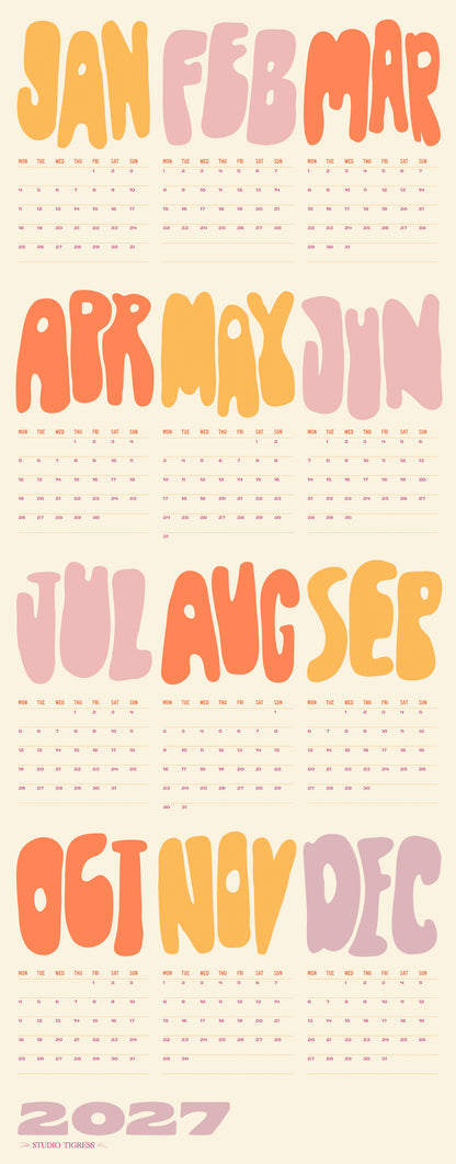 2027 Tall Months Calendars