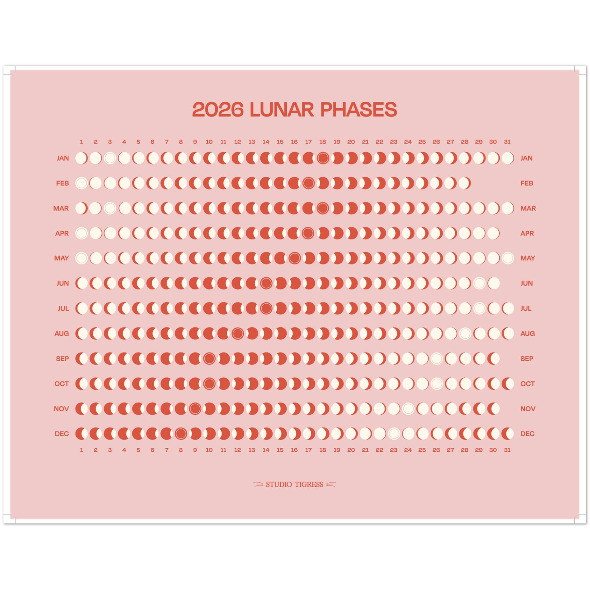 2026 Lunar Phases Calendar – Studio Tigress